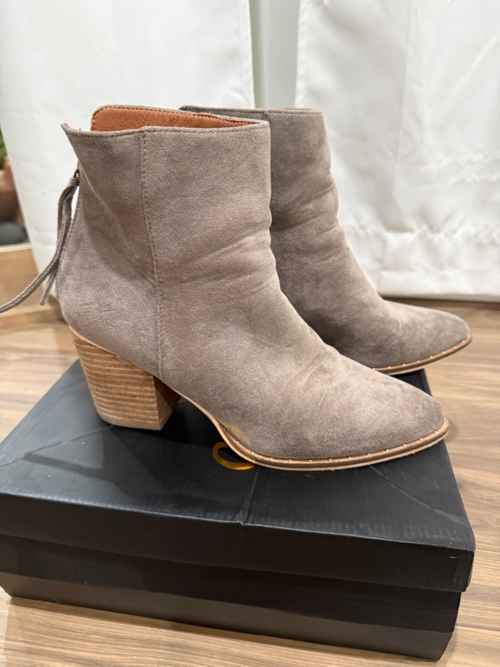 Taupe Suede Stacked Heel Ankle Boots